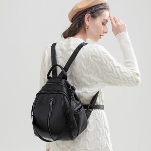 New Fashion Lychee Pattern Small Dual Shoulder Backpack Women Korean Simple Trend Small Chic Backpack Casual Commuting Quality Bag